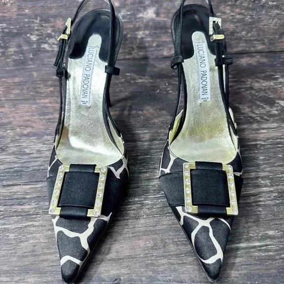 Luciano Padovan Made in ITALY Black & Beige Heeled Pumps Sandals size 39 - Picture 3 of 16